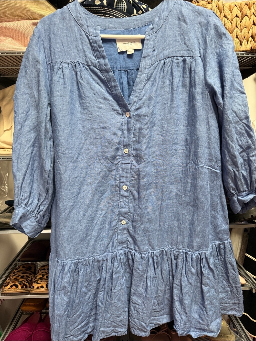 Pomander place Light Blue Linen Button-Front dress linen